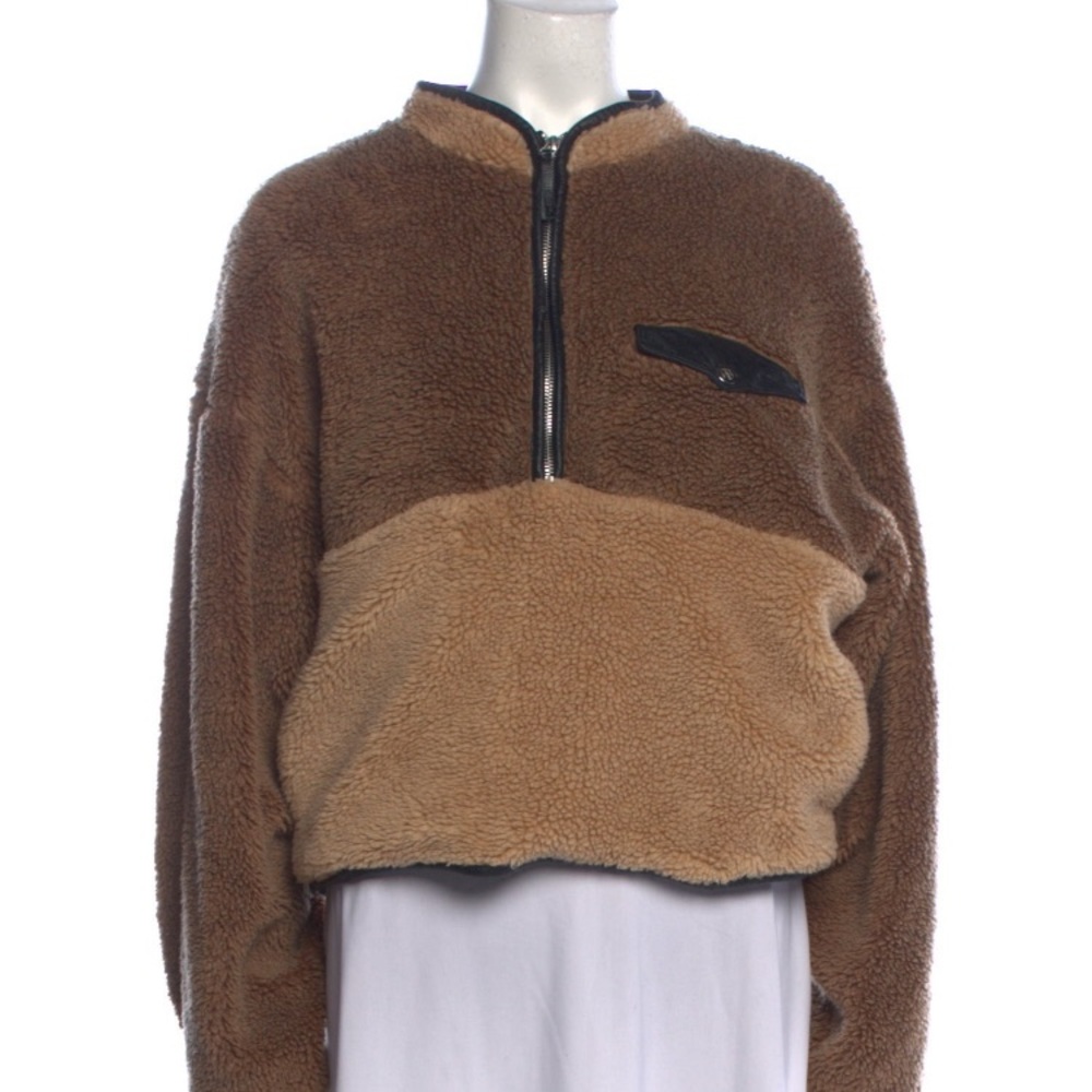 Anine Bing Colorblock Faux Fur Zip with leather trim